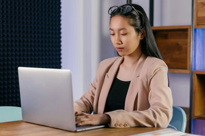 woman studying online